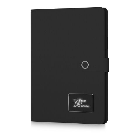 SCX.design O17 A4 Notizbuch Powerbank mit Leuchtlogo schwarz-weiss | ohne Werbeanbringung | Nicht verfügbar | Nicht verfügbar