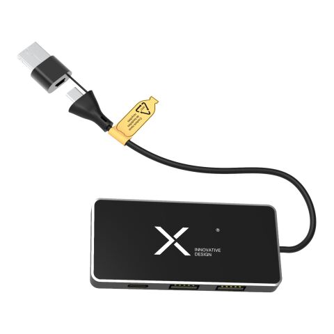 SCX.design H20 8-in-1 USB-Hub mit dualem Eingang und 6 Ports und Leuchtlogo Standard | Schwarz | ohne Werbeanbringung | Nicht verfügbar | Nicht verfügbar