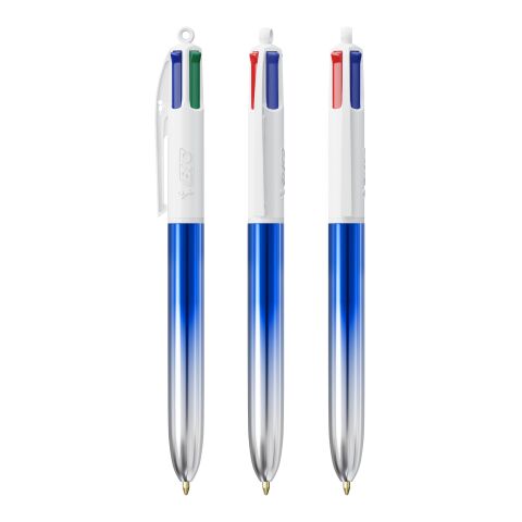 BIC® 4 Colours® Bicolor + Lanyard blau/ silber | 1-farbiger Siebdruck | Schaft-Rechts vom Clip | 30.00 mm x 43.00 mm