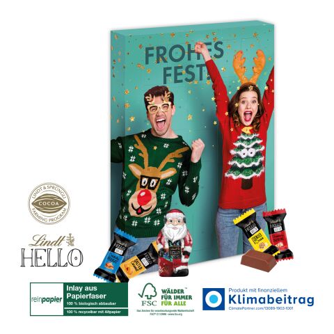 Adventskalender Lindt „HELLO“ Mini Stick Mix mit Santa, Inlay aus Papierfaser