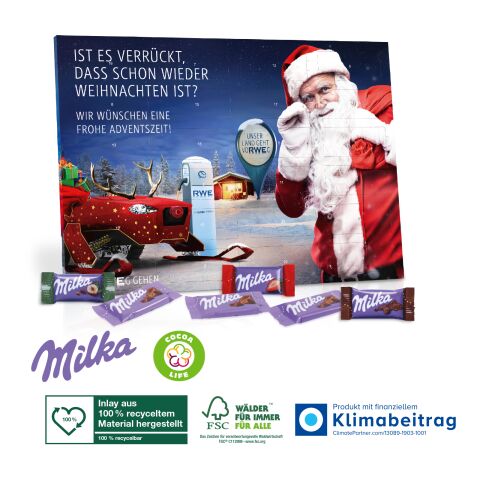 Tisch-Adventskalender mit Milka Schokolade Mix, Klimaneutral, FSC®, Klimaneutral, FSC® bunt | 4C Digital-/Offsetdruck