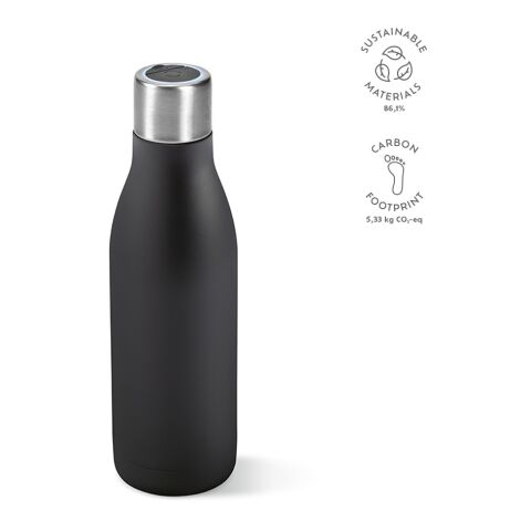 Parana Trinkflasche recy. Edelstahl 550 ml  Schwarz | 550 ml | ohne Werbeanbringung