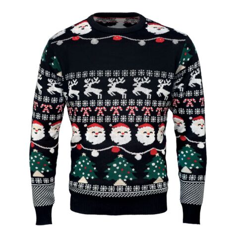 Weihnachts-LED-Pullover L/XL schwarz | 1-farbiger Transferdruck | Vorderseite | 280 mm x 50 mm | 150