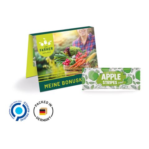 Werbekarte Midi aus weißem Karton mit Abreißperforation mit Füllvarianten weiß | 4c-Digitaldruck | Fruit Stripes, apple sour
